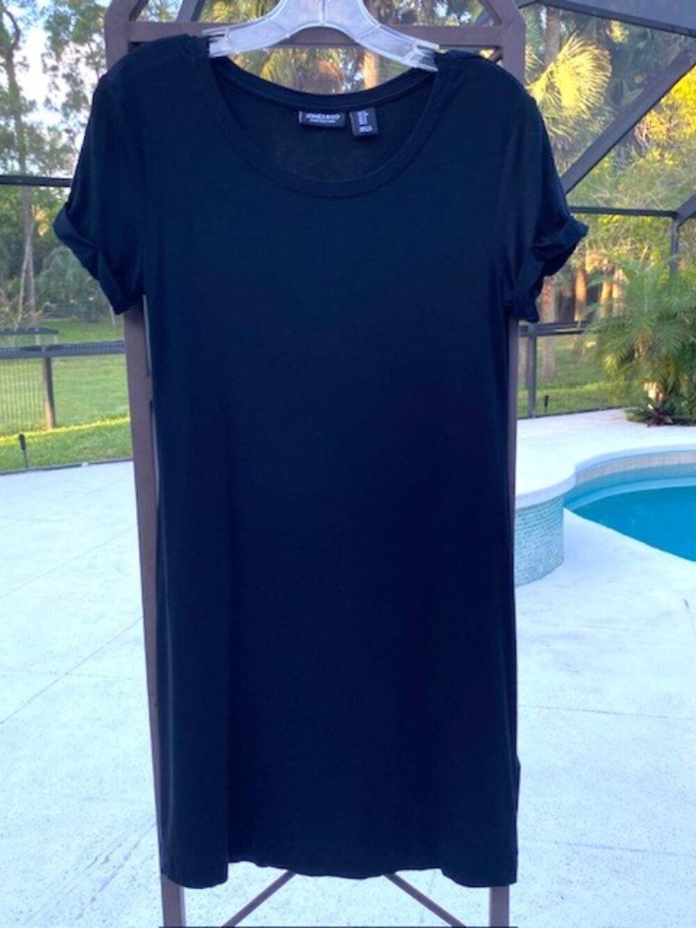 Jones & Co Dress Womens Sheath Black 100% Rayon Short Sleeve Mini Size Small